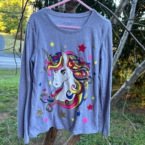 The Children’s PLACE Gray Long Sleeves Unicorn Tee Stars White Colorful M 7/8